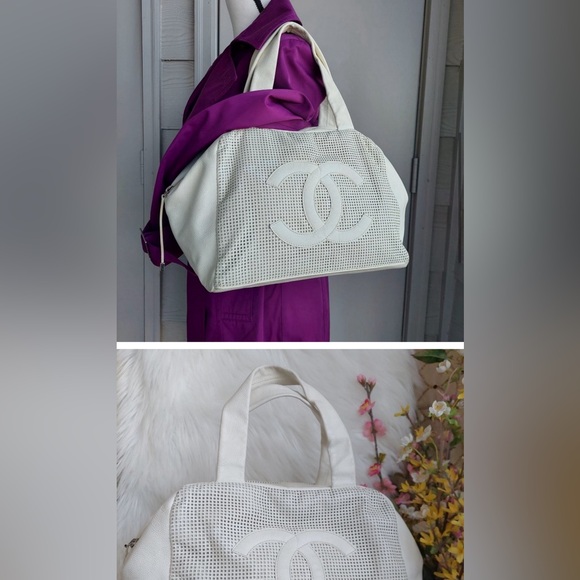 CHANEL White Caviar Leather Perforated CC Bowler Bag - Picture 2 of 10